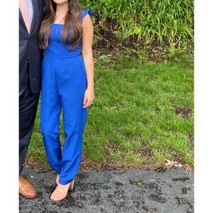 Charles Henry Blue Ruffle Strap Jumpsuit
